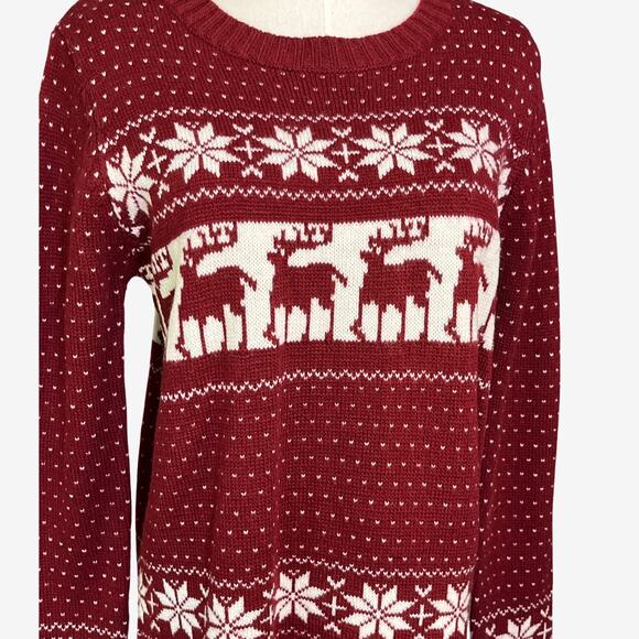 POL Fair Isle Reindeer Christmas Sweater Red White Knit Nordic Pullover M - Picture 2 of 8